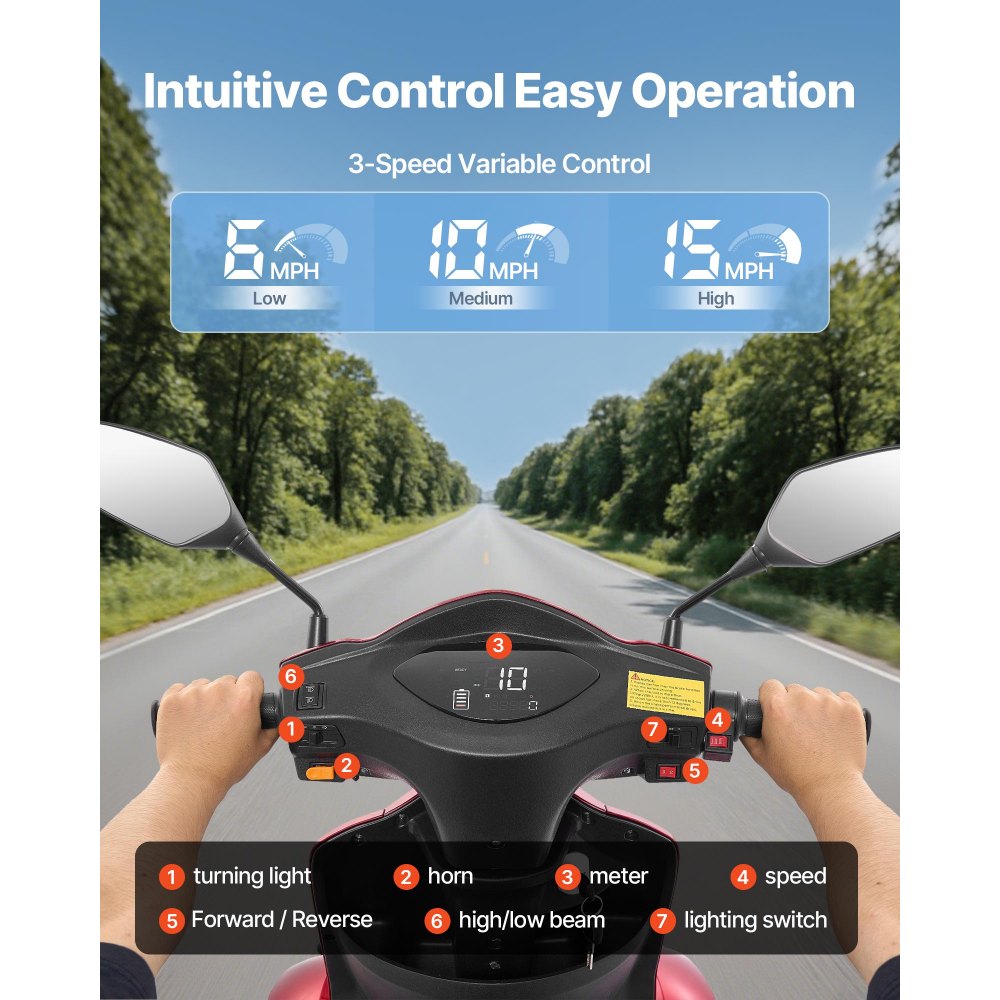 VEVOR Scooter Elettrico a 4 Ruote, Scooter Disabili 4 Ruote 1000 W, Carico max. 226,8 kg, Autonomia 35 km, 3 Modalità di Velocità Regolabili, Capacità di Salita 20°, Colore Rosso