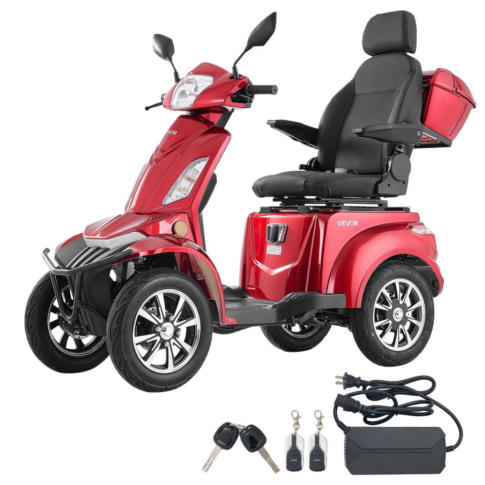 VEVOR Scooter Elettrico a 4 Ruote, Scooter Disabili 4 Ruote 1000 W, Carico max. 226,8 kg, Autonomia 35 km, 3 Modalità di Velocità Regolabili, Capacità di Salita 20°, Colore Rosso