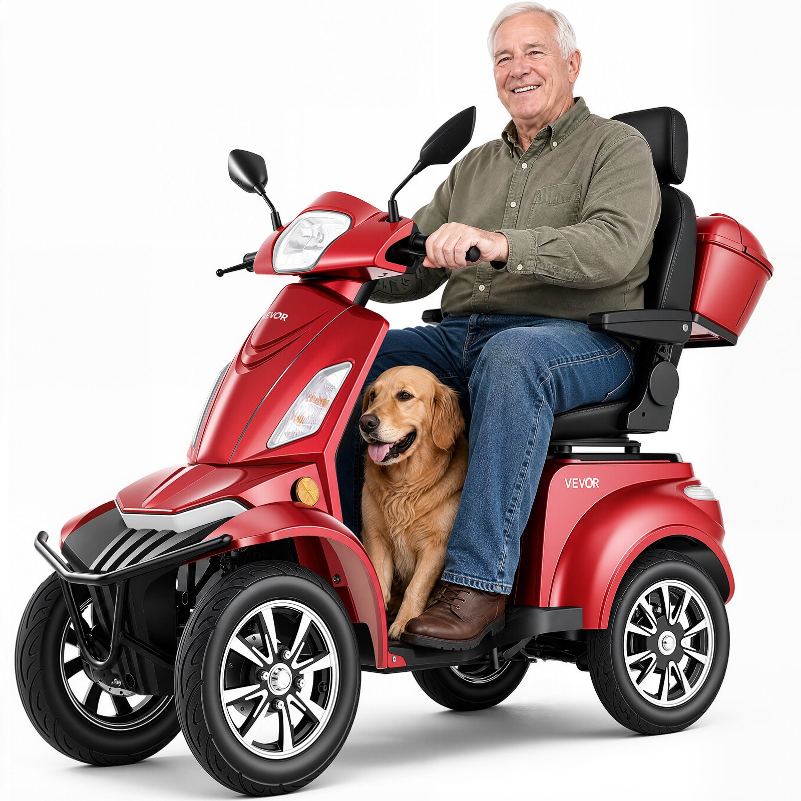 VEVOR Scooter Elettrico a 4 Ruote, Scooter Disabili 4 Ruote 1000 W, Carico max. 226,8 kg, Autonomia 35 km, 3 Modalità di Velocità Regolabili, Capacità di Salita 20°, Colore Rosso
