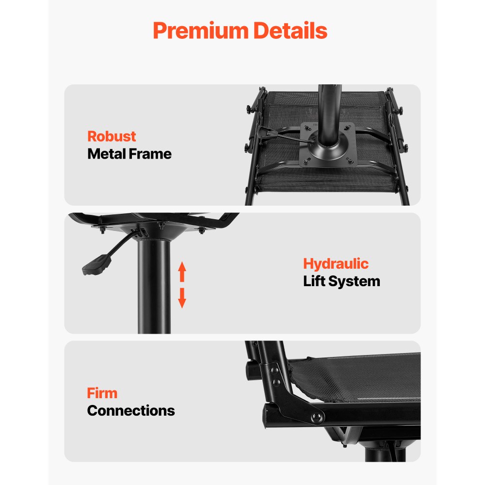 VEVOR Sedia da Campeggio Pieghevole, Sedile da Pesca con Braccioli Imbottiti Altezza Regolabile, Sedia da Giardino Capacità di Carico 136 kg, Rotazione 360°, Sgabello per Picnic, Pesca all'Aperto