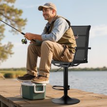 VEVOR Sedia da Campeggio Pieghevole, Sedile da Pesca con Braccioli Imbottiti Altezza Regolabile, Sedia da Giardino Capacità di Carico 136 kg, Rotazione 360°, Sgabello per Picnic, Pesca all'Aperto