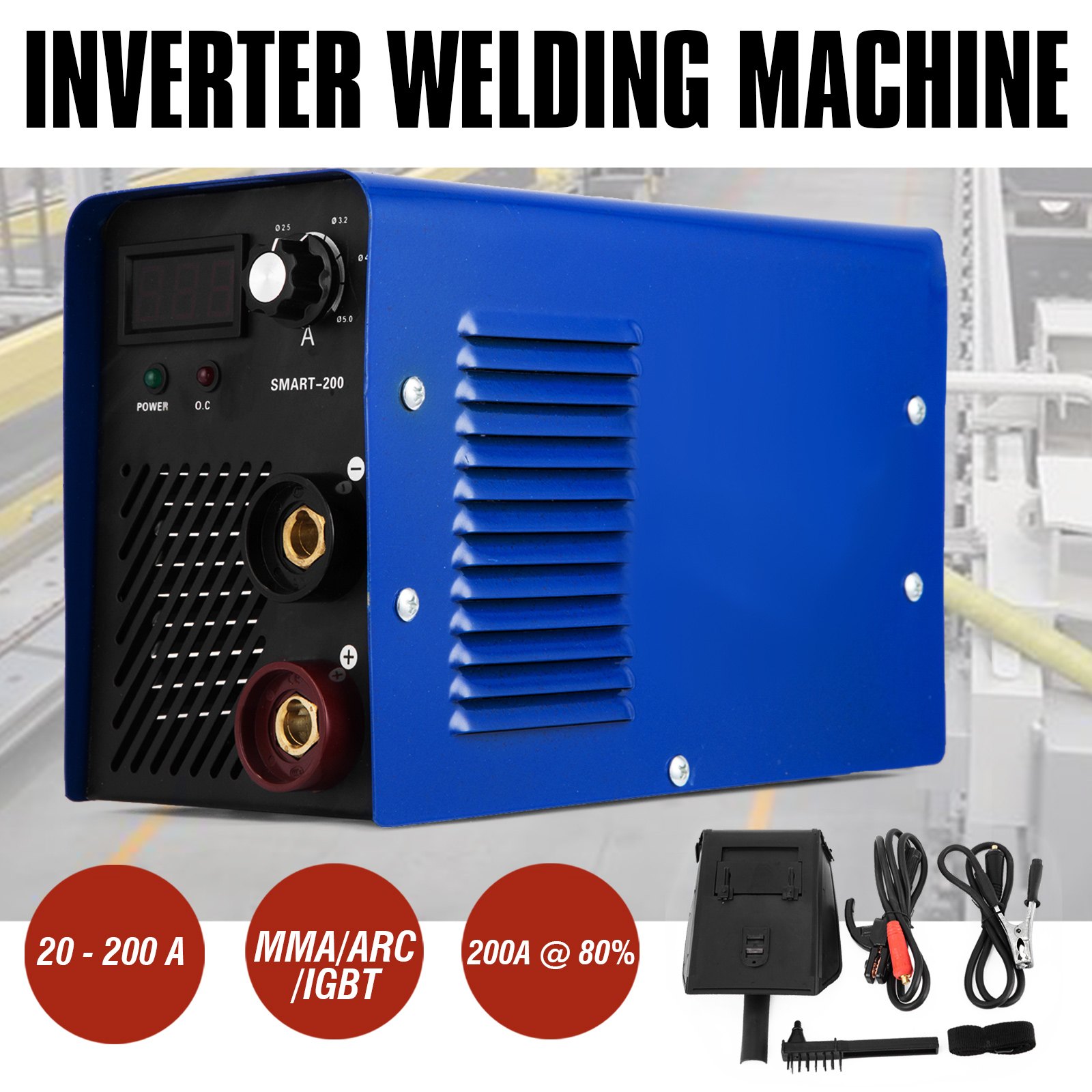 Saldatrice Inverter Igbt Smart-200 200a + Accessori E Maschera Fabbro Saldatura