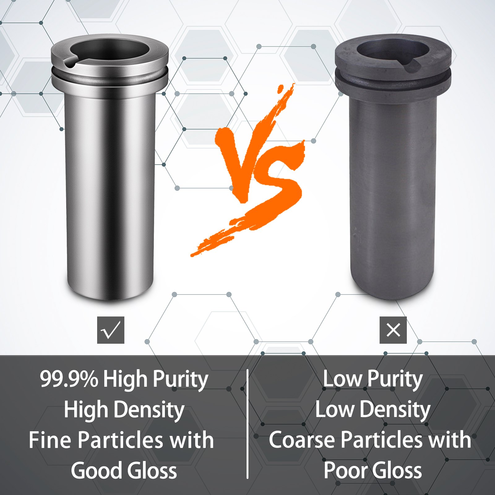 VEVOR Tazza per Crogiolo di Grafite Pura, Peso 0,91 kg, Capacità 2 kg, 72 x 155 mm Crogiolo in Grafite ad Alta Purezza per Fondere Oro, Argento, Rame, Ferro, Alluminio e Altri Metalli Non Ferrosi