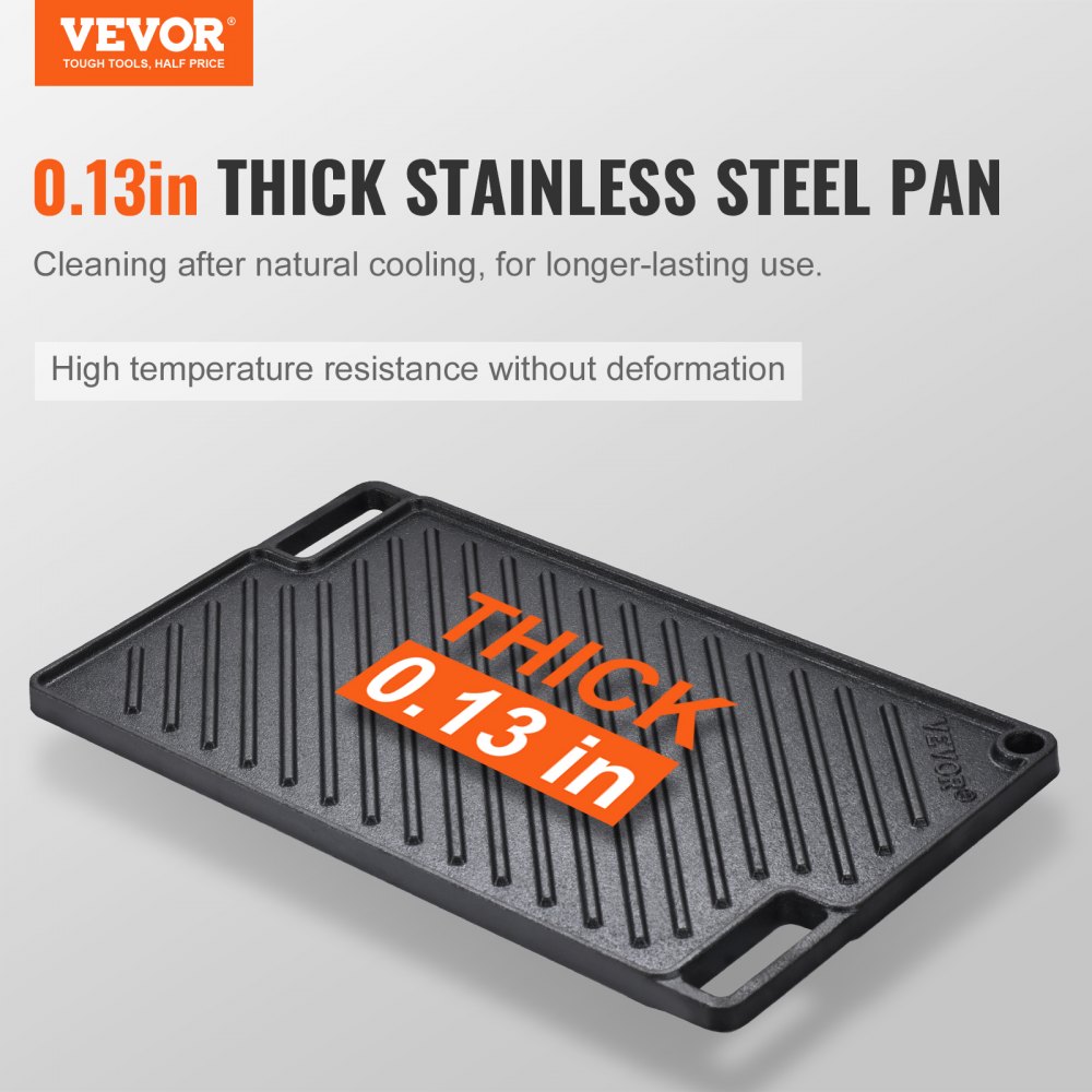 VEVOR Griglia/Piastra Reversibile, Piastra in Ghisa 425x246x16 mm, Piastra Rettangolare Bifacciale Spessore 3,3mm, Piastra Antiaderente per Griglia Cottura, Piastra per Barbecue, Griglia a Gas, Nero