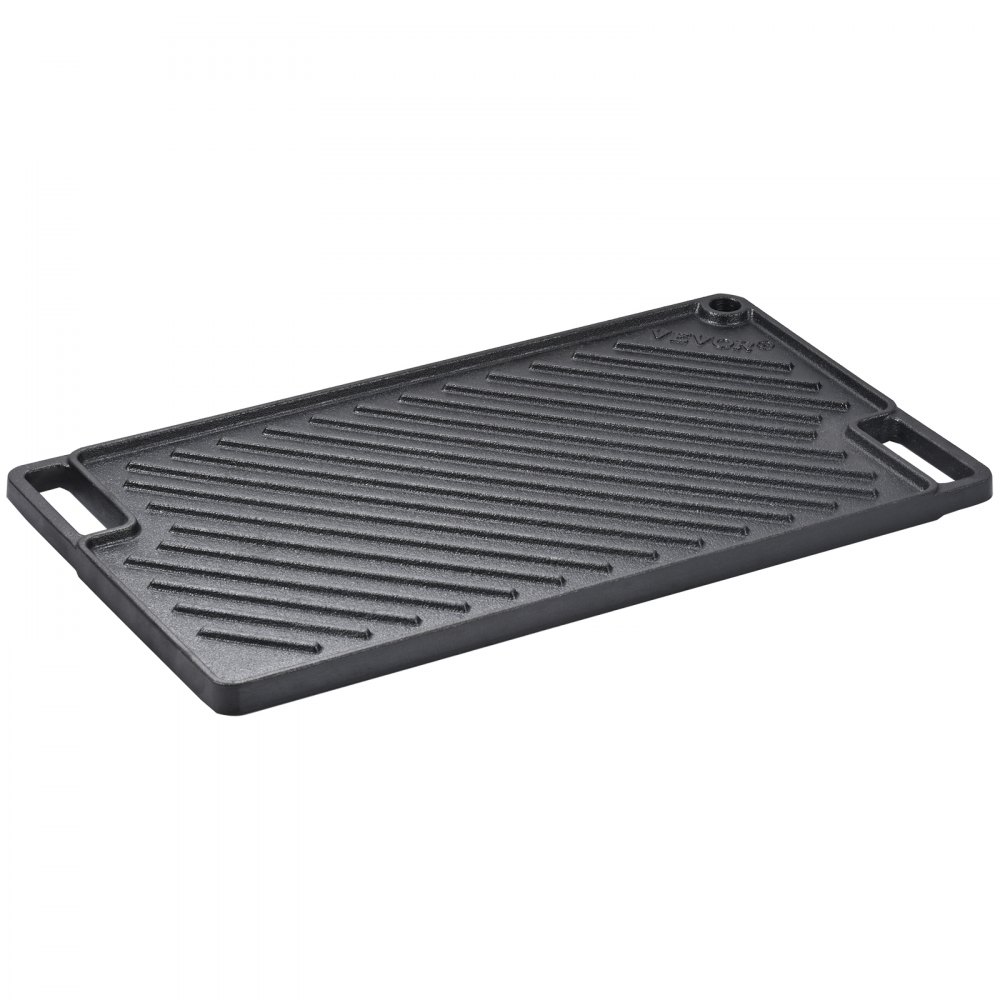 VEVOR Griglia/Piastra Reversibile, Piastra in Ghisa 425x246x16 mm, Piastra Rettangolare Bifacciale Spessore 3,3mm, Piastra Antiaderente per Griglia Cottura, Piastra per Barbecue, Griglia a Gas, Nero