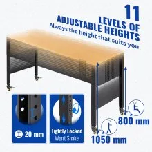 VEVOR Banco da Lavoro Officina, 155x51x105 cm O6120 Tavolo da Lavoro Altezza Regolabile da 80 a 105 cm per Garage, Officine, Negozi Commerciali, Officine di Riparazioni Automobilistiche, Uffici e Case