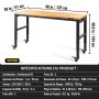 VEVOR Banco da Lavoro per Officina Garage 122x51x104 cm Tavolo da Lavoro Regolabile in Altezza 79-104 cm Struttura in Acciaio Multifunzionale con 4 Ruote per Riparazioni Fai-da-te