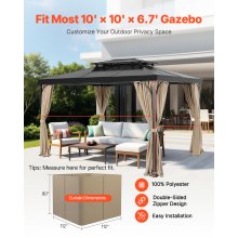 VEVOR Tende da Gazebo per Esterni, 284 x 284 x 204 cm Tende per Privacy con Parete Laterale a 4 pannelli con Cerniere Parasole Universali di Ricambio per Baldacchino da Giardino, Solo Tenda