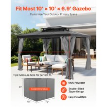 VEVOR Tende da Gazebo Impermeabili per Esterni, 284 x 284 x 211 cm, Tende per la Riservatezza con Parete Laterale a 4 Pannelli con Cerniere, Tende Parasole Universali, Solo Tende, Grigio