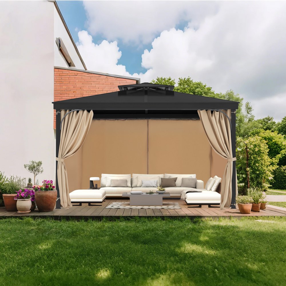 VEVOR Tenda da Gazebo Riservatezza Impermeabile per Esterni, 281 x 341 x 214 cm, Tenda di Ricambio Universale a 4 Pannelli con Cerniera per Patio Baldacchino, Cortile Solo Tende, Cachi
