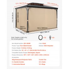 VEVOR Tenda da Gazebo Riservatezza Impermeabile per Esterni, 281 x 341 x 214 cm, Tenda di Ricambio Universale a 4 Pannelli con Cerniera per Patio Baldacchino, Cortile Solo Tende, Cachi