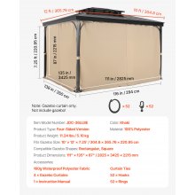VEVOR Tende da Gazebo Impermeabili per Esterni, 282,5 x 342,5 x 221,5 cm, Tende per la Riservatezza con Parete Laterale a 4 Pannelli con Cerniere, Tende Parasole Universali, Solo Tende, Cachi
