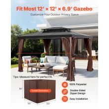 VEVOR Tende da Gazebo Impermeabili per Esterni, 344 x 344 x 213 cm, Tende per la Riservatezza con Parete Laterale a 4 Pannelli con Cerniere, Tende Parasole Universali, Solo Tende, Caffè