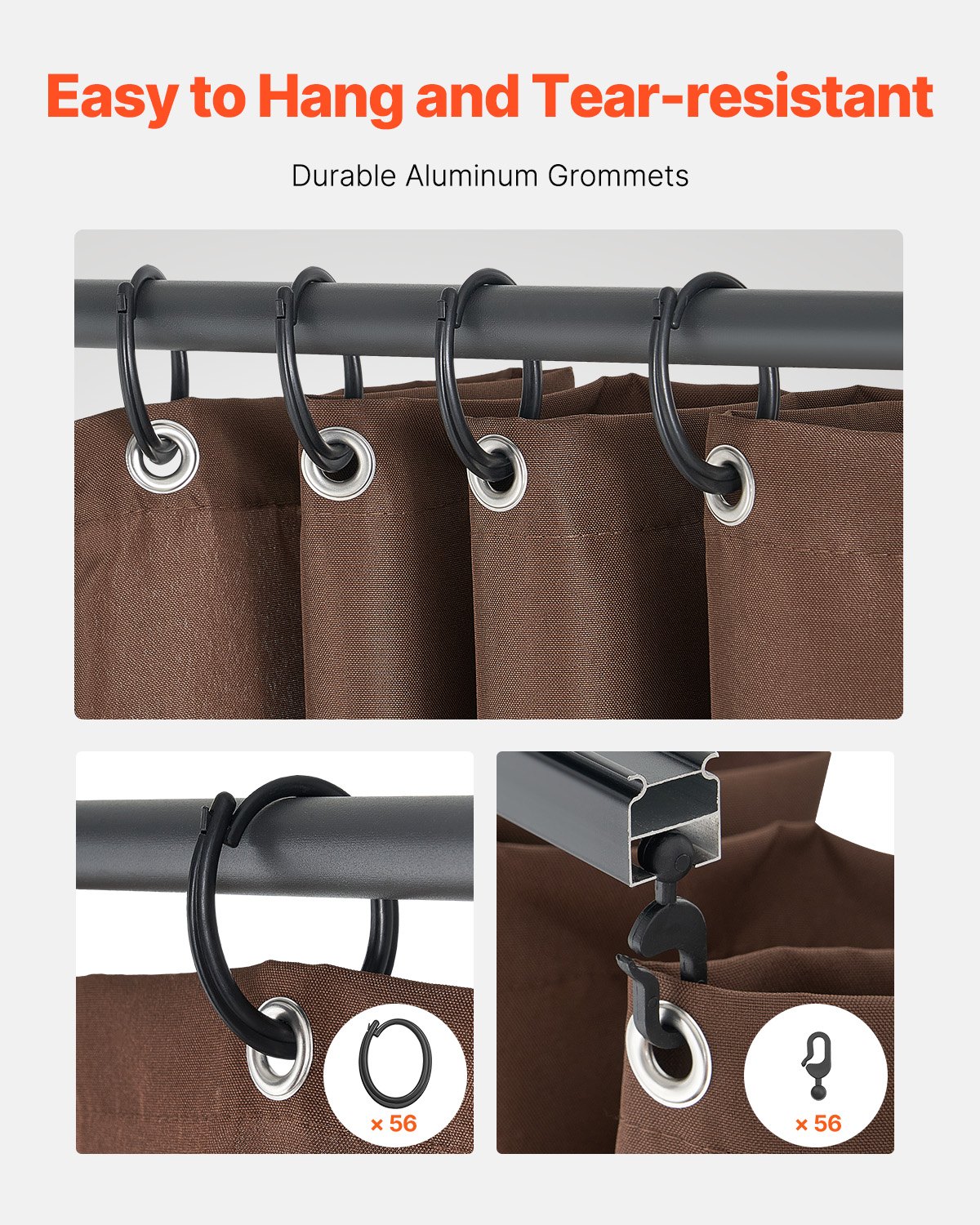 VEVOR Pavilion Curtain 3440x3440x2130 mm, 4-piece side wall pavilion privacy curtains with zippers, sunshade curtains as a replacement for patio roofing, curtains only, brown