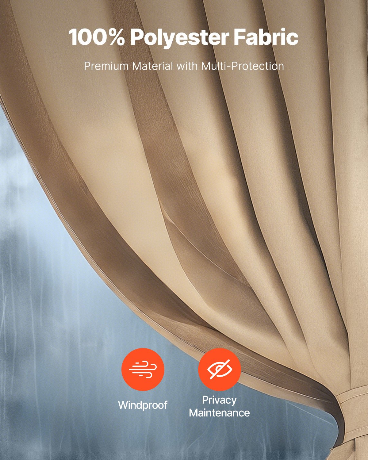 VEVOR Tende da Gazebo Impermeabili per Esterni, Tendaggio con Parete Laterale 4 Pannelli con Cerniere, Tendina Parasole di Ricambio per Baldacchino, Solo Tende, Cachi, 281 x 373 x 213 cm