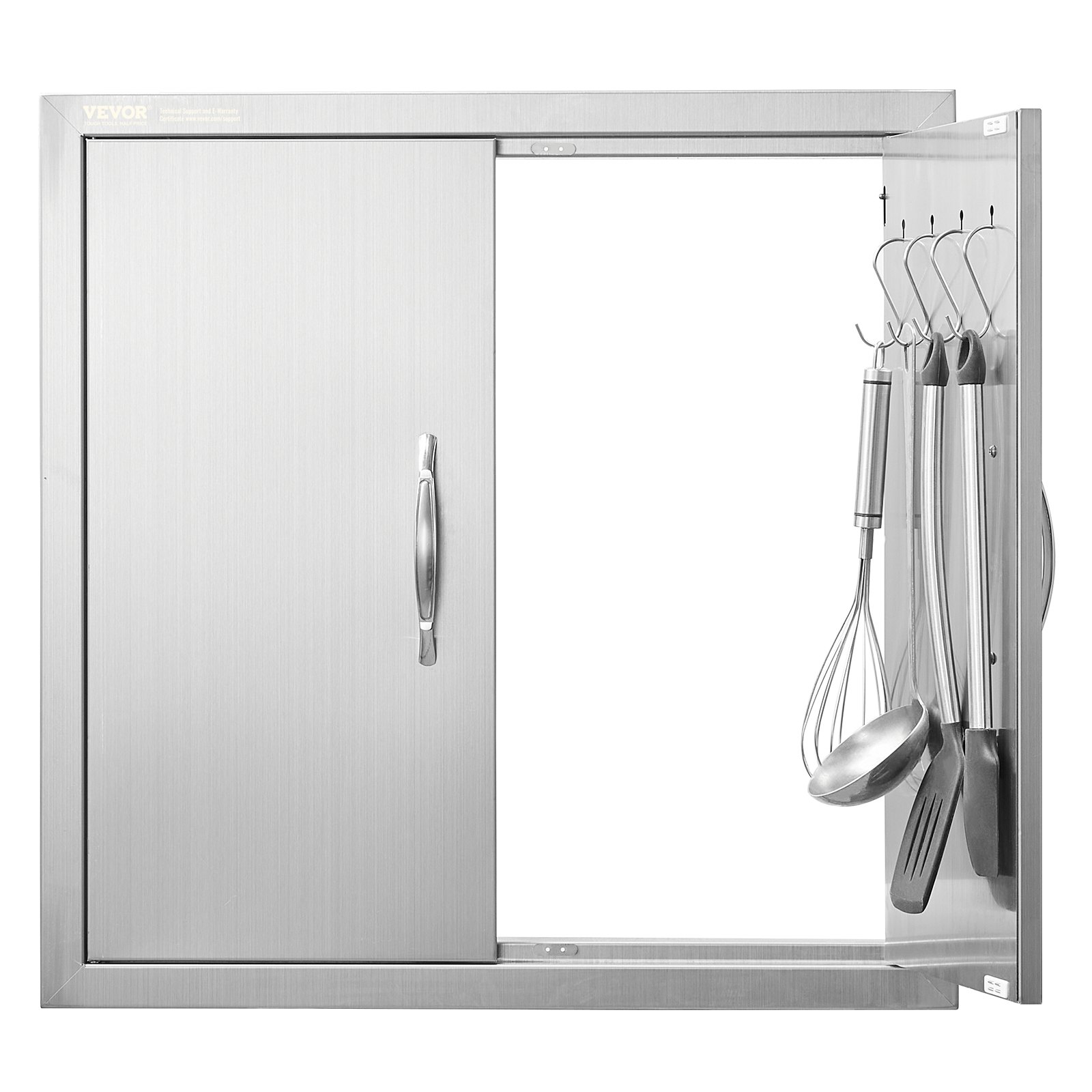 VEVOR Grill Access Door, 610 x 610 mm, Double Outdoor Kitchen Door, Flush Mounted Stainless Steel Door, Double-Walled Vertical Door with Handles and Hooks, for Grill Island, Grill Station, Outdoor Cabinet
