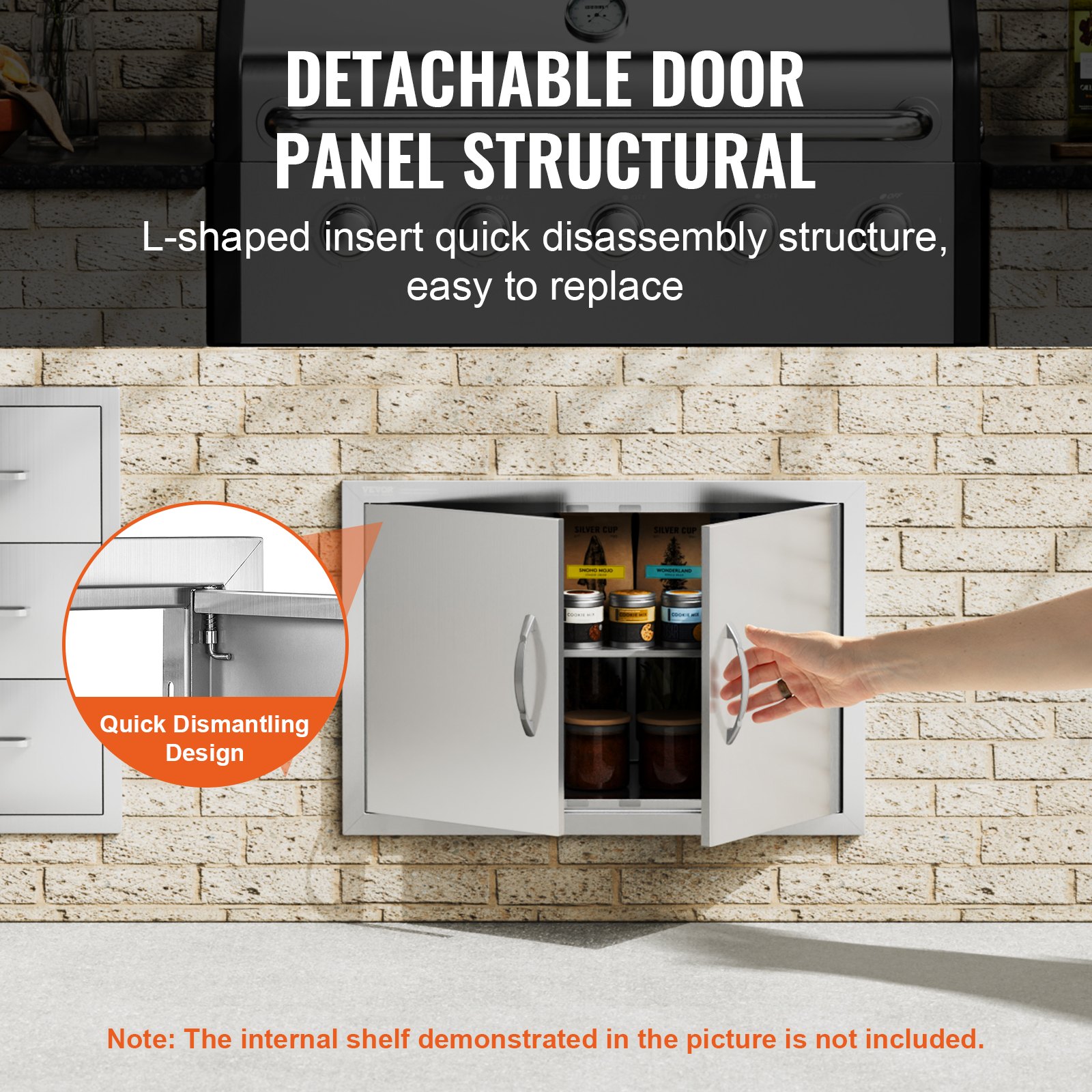 VEVOR Porta di accesso da cucina, 711 x 482 mm, Doppia porta da cucina esterna, Porta in acciaio inossidabile con maniglie, per isola grill, stazione grill, mobiletto da esterno