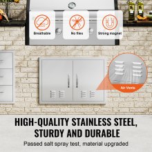 VEVOR Porta accesso per cucina, 762 x 533 mm, Doppia porta da cucina esterna, Porta in acciaio inossidabile montaggio ad incasso con maniglie e prese d'aria, isola cucina, mobiletto da esterno