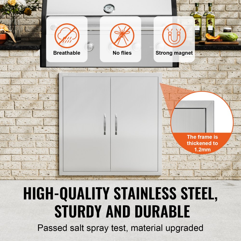 VEVOR Grill Access Door, 790 x 790 x 46 mm, Double Outdoor Kitchen Door, Flush Mounted Stainless Steel Door, Vertical Wall Door with Handles, for Grill Island, Grill Station, Outdoor Cabinet, etc.