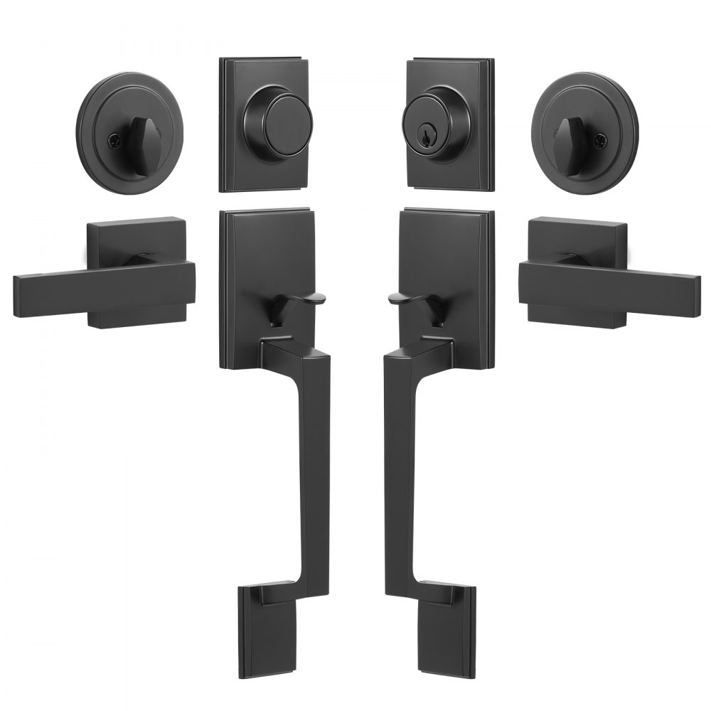 VEVOR Set Maniglia per Porta Doppia, Leva per Porta Quadrata Nera Opaca, Set Maniglia per Porta Doppia con Leva Maniglia Reversibile, Set Serratura per Porta Doppia Resistente con Ciuccio