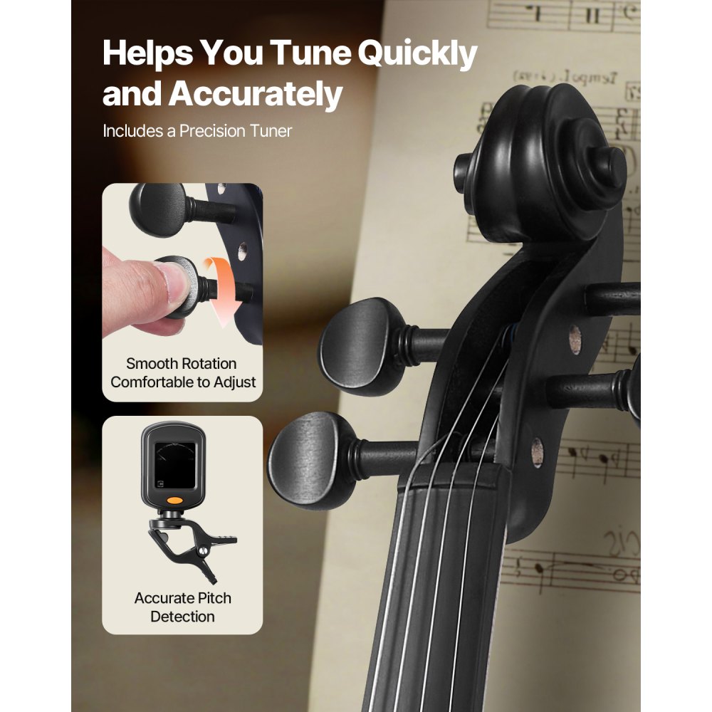 VEVOR Violin 355mm Full Size for Adults, Violin Fiddle Set for Beginners Student with Hard Case, Rosin, Bow, Shoulder Rest, Bridge, Tuner and Extra Strings, Professional Solidwood Instruments  (Black)