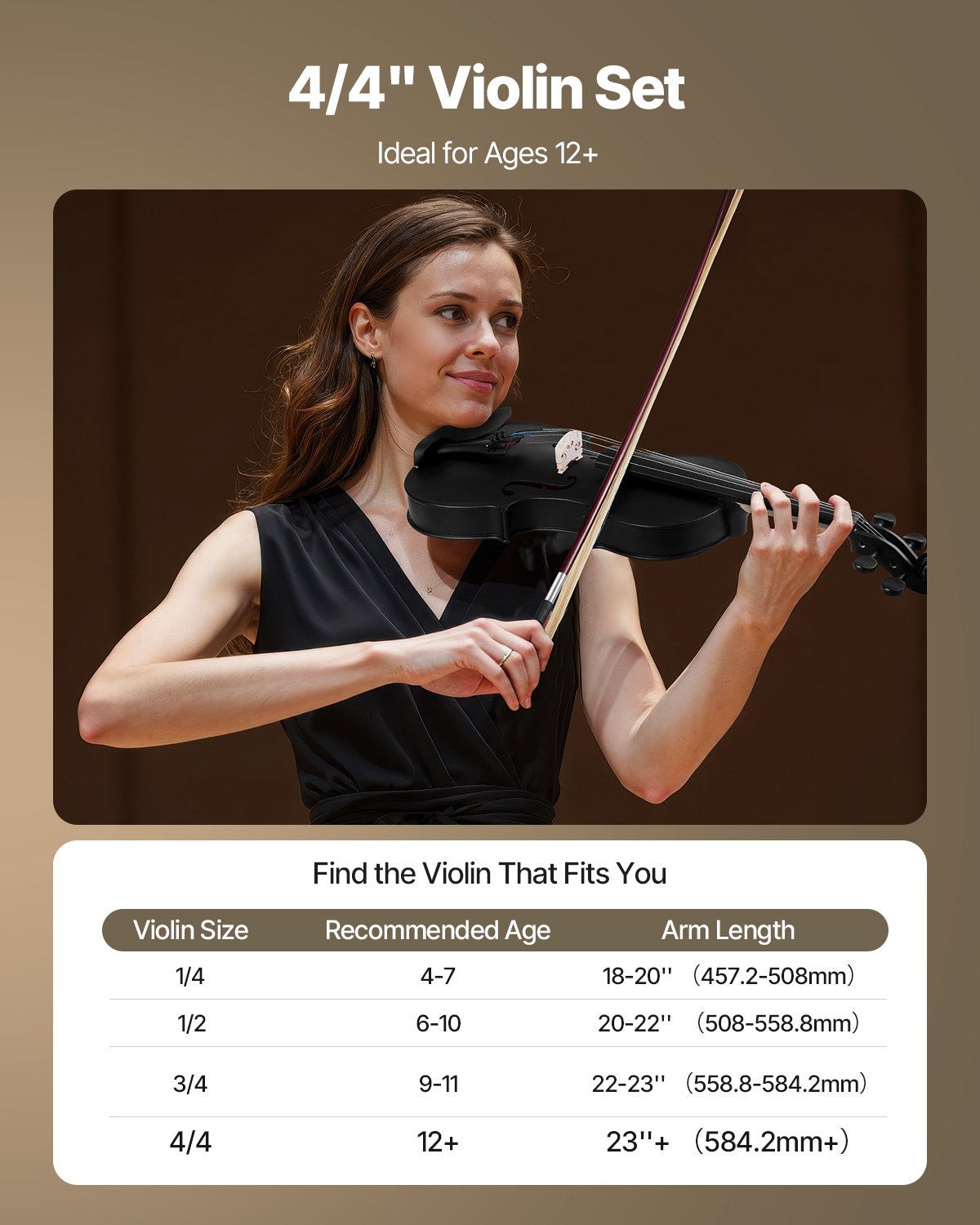 VEVOR Violin 355mm Full Size for Adults, Violin Fiddle Set for Beginners Student with Hard Case, Rosin, Bow, Shoulder Rest, Bridge, Tuner and Extra Strings, Professional Solidwood Instruments  (Black)