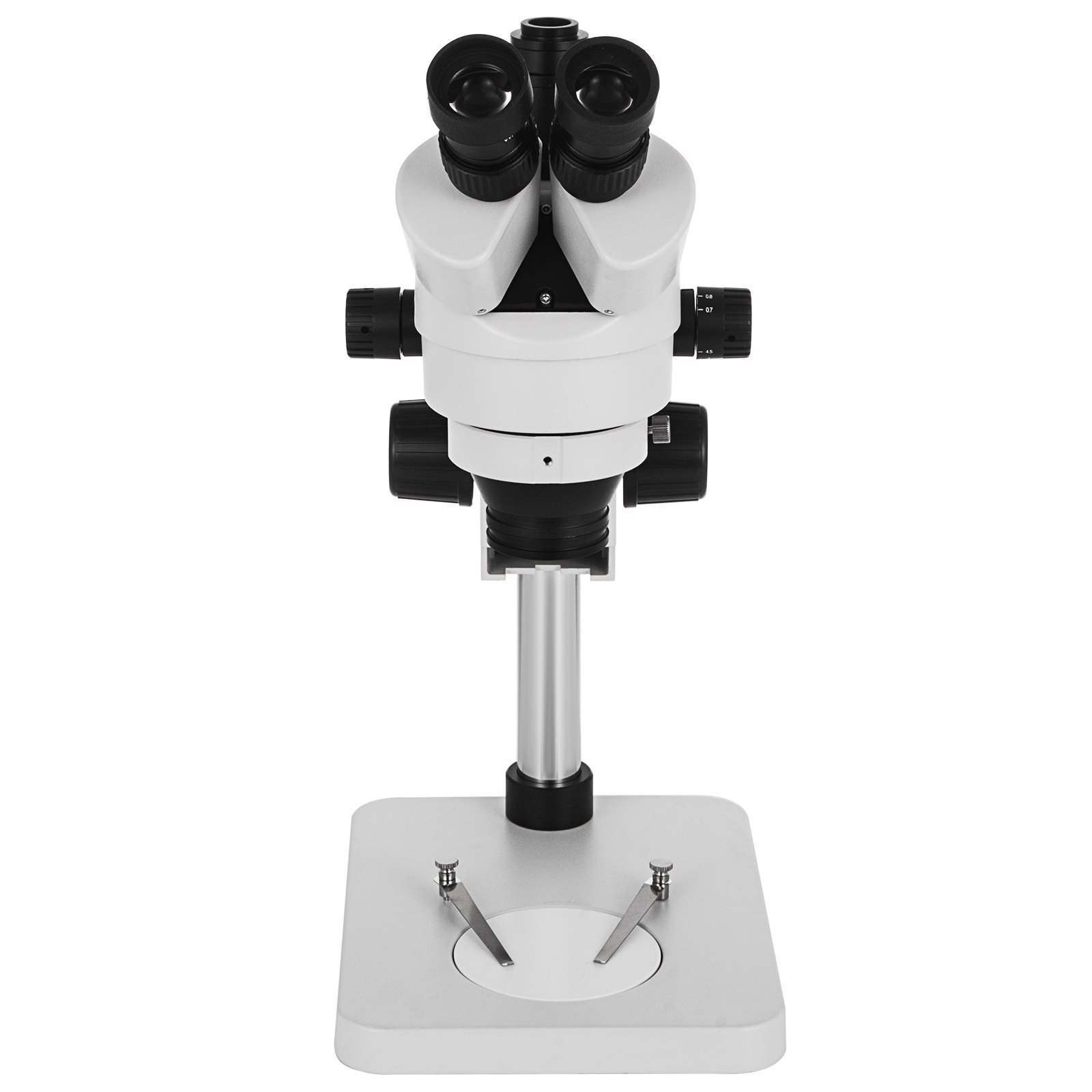 VEVOR Microscopio Trinoculare Digitale Composito Zoom 3.5X-90X Microscopio Biologico Trinoculare Senza Luce da Laboratorio 360° Girevole con Supporto a Colonna Senza Luce