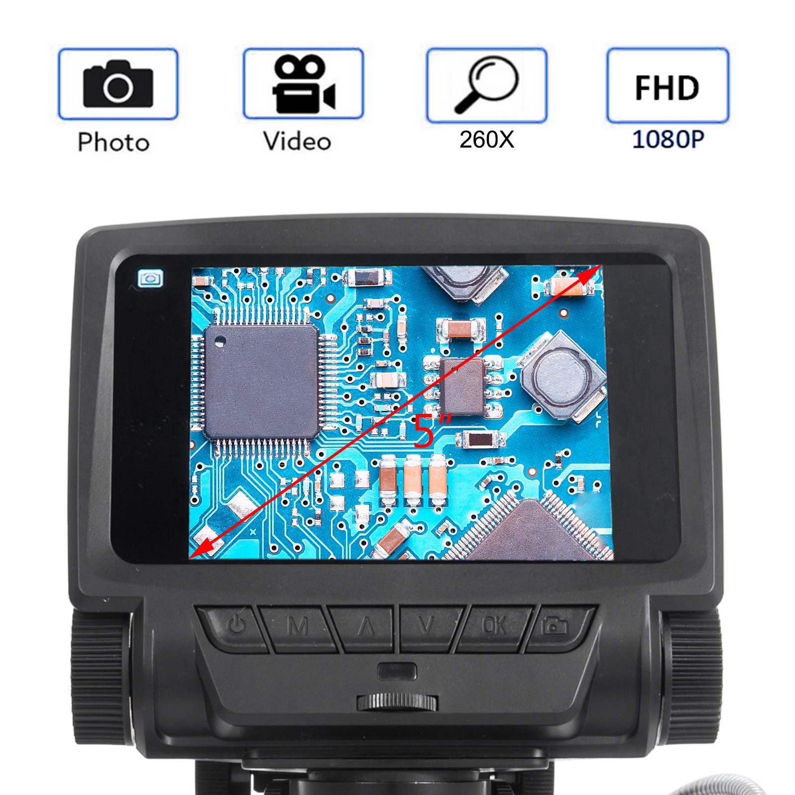 5” Microscopio Digitale Elettronico 3.0mp Hd Con Schermo 1080p Hdmi Supporto Pc
