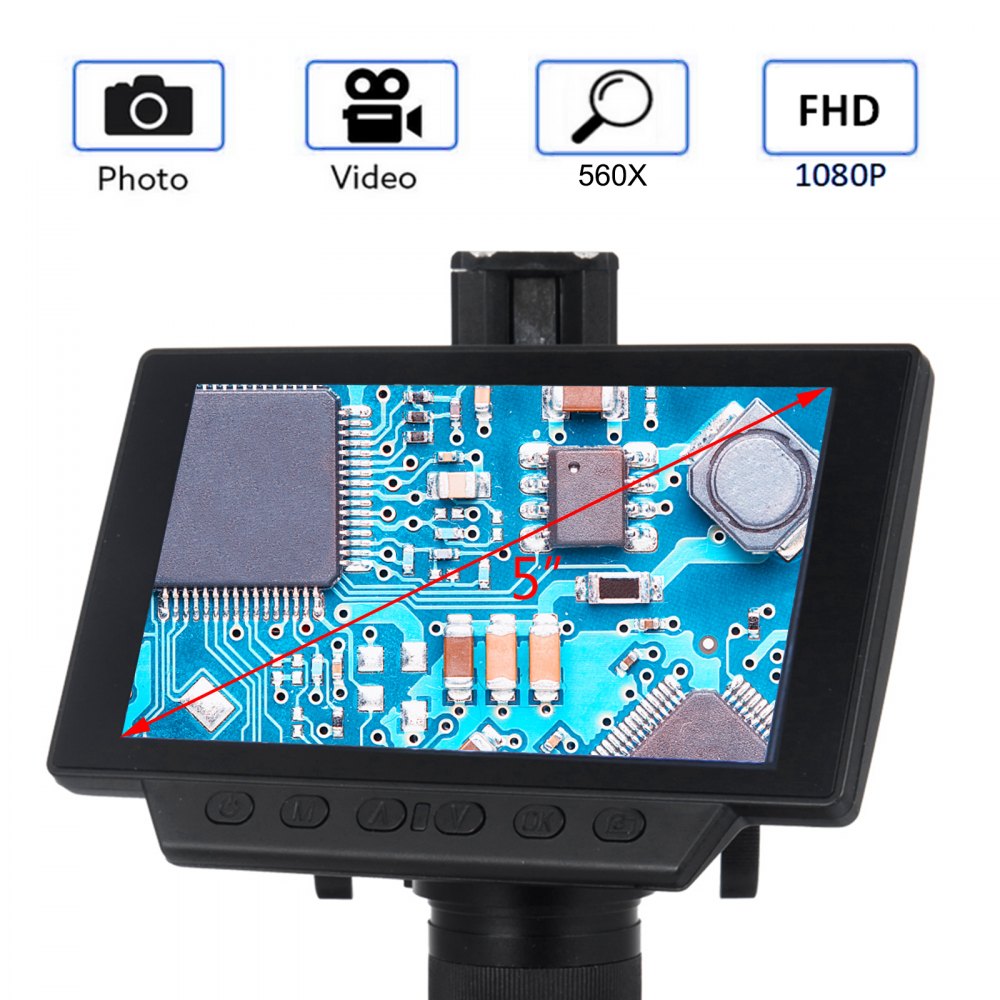 3.0mp Microscopio Digitale Elettronico 5" 560x 1080p Hdmi/tv Output Per Pcb
