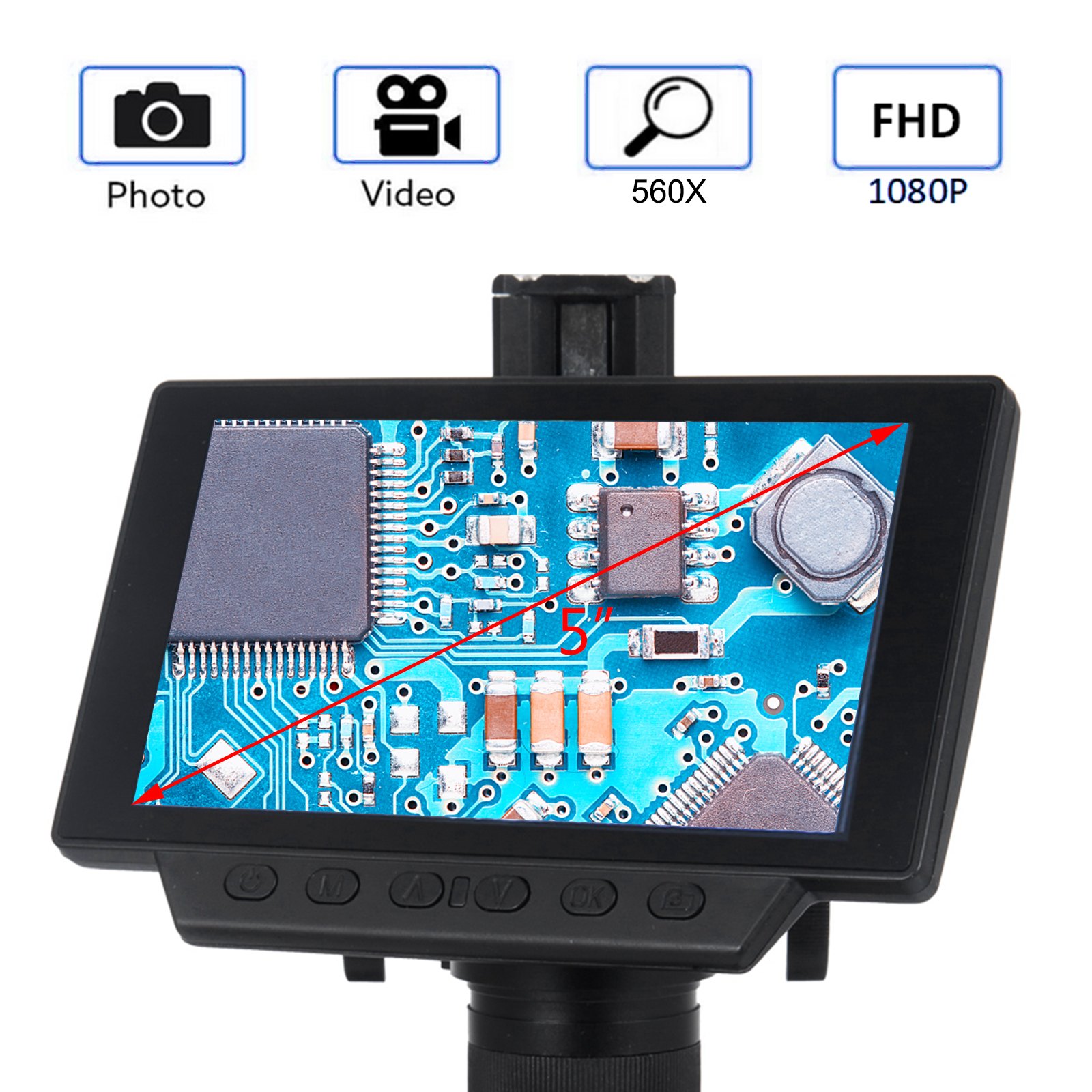 3.0mp Microscopio Digitale Elettronico 5" 560x 1080p Hdmi/tv Output Per Pcb