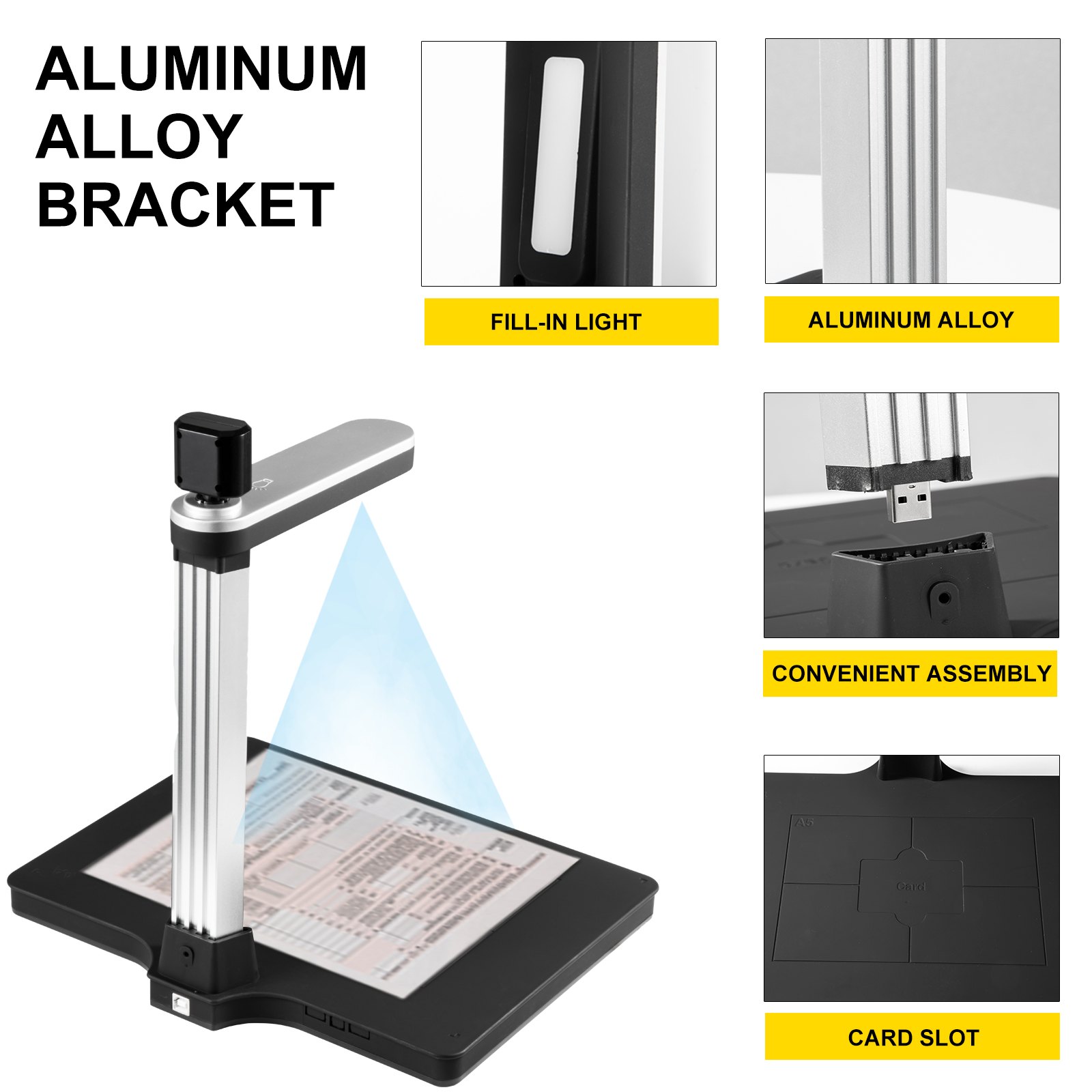 Vevor Scanner Per Documenti Formato Scanner A4 Con Doppia Lente + 6 Luci Led