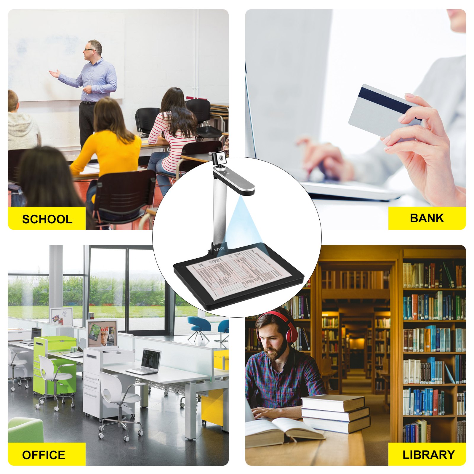 Vevor Scanner Per Documenti Formato Scanner A4 Con Doppia Lente + 6 Luci Led