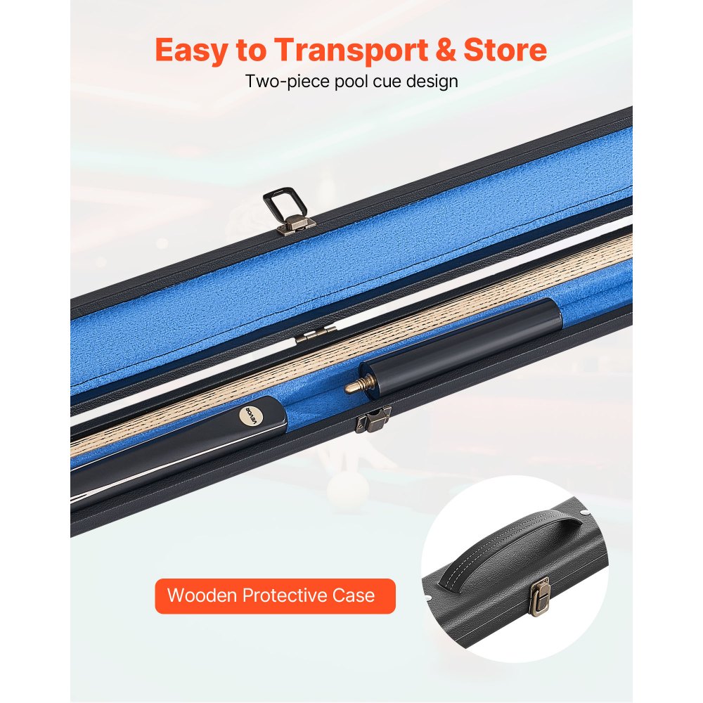 VEVOR Stecca da Biliardo Snodata da 1447,8 mm con Asta di Prolunga e Punta in Pelle da 540 g per Tavolo da Biliardo Professionale Bar, Casa, Include Custodia in Legno, Ideale per Principianti
