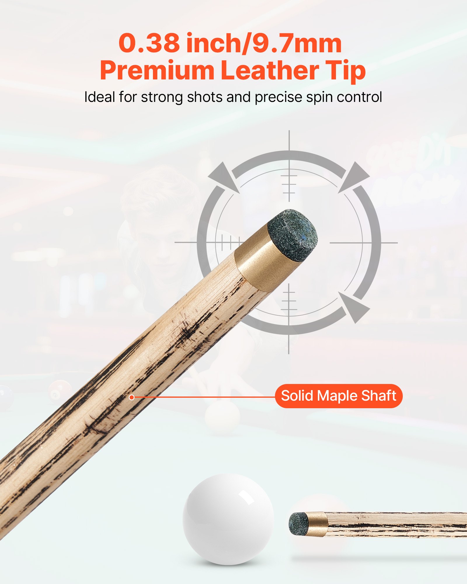 VEVOR Stecca da Biliardo Snodata da 1447,8 mm con Asta di Prolunga e Punta in Pelle da 540 g per Tavolo da Biliardo Professionale Bar, Casa, Include Custodia in Legno, Ideale per Principianti