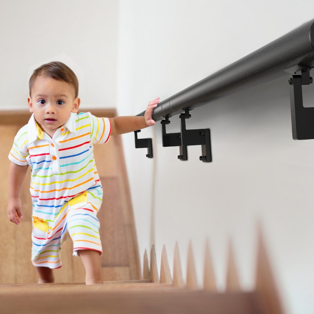 VEVOR Corrimano da Parete per Scale Uso Interno in Lega di Alluminio Lunghezza 214cm Capacità Carico Max. 199,6kg, Ringhiera per Scale Murale Colore Nero 2148 x 70 x 180 mm, Corrimano di Scale a Casa
