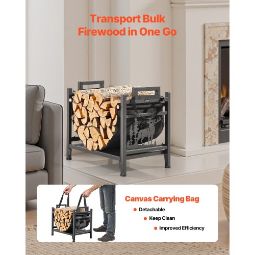Portalegna Da Interno VEVOR - Curvo, In Acciaio Con Supporto In Tela, Capacità 18 Kg, Dimensioni 45x31.5x41.5 Cm