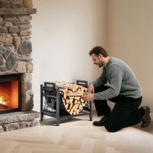 VEVOR Portalegna da Ardere per Interni, Portalegna Curvo da 450 mm con Supporto in Tela, Supporto per Legna con Capacità di Peso di 18,1 kg, in Acciaio Verniciato a Polvere per Camino