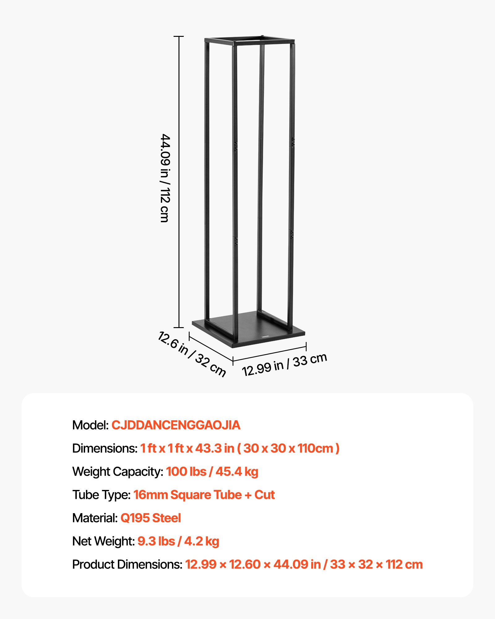 VEVOR Indoor Firewood Rack, 33 × 32 × 112 cm Log Stacker Holder, Holds up to 45kg, Tall Wood Storage Stand, Powder-Coated Steel Firewood Holder, Heavy Duty Wood Pile Rack for Fireplace