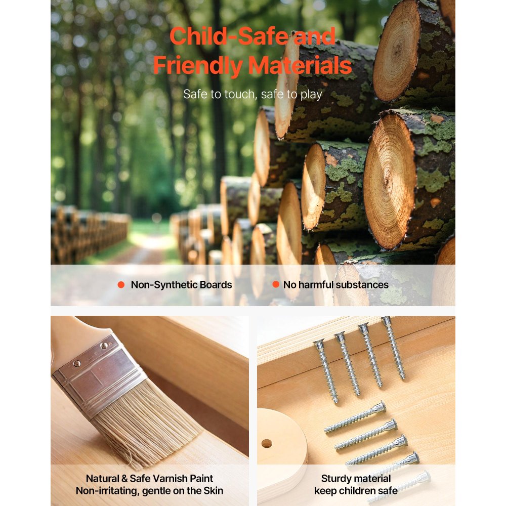 VEVOR Parco Giochi al Coperto, Carico 100 kg, Set Giocattoli in Legno da Arrampicata Montessori con Altalena, Scivolo, Barra di Scimmia, Anelli da Palestra, Scala in Legno/Corda, Rete e Barra