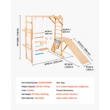 VEVOR Parco Giochi al Coperto, Carico 100 kg, Set Giocattoli in Legno da Arrampicata Montessori con Altalena, Scivolo, Barra di Scimmia, Anelli da Palestra, Scala in Legno/Corda, Rete e Barra
