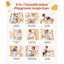 VEVOR Parco Giochi al Coperto, Giocattoli da Arrampicata in Legno, Set da Gioco Montessori da 113 kg con Barra, Altalene, Scivolo, Scala in Corda/Legno, Rete da Arrampicata, Sbarra e Roccia