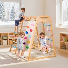 VEVOR Parco Giochi al Coperto, Giocattoli da Arrampicata in Legno, Set da Gioco Montessori da 113 kg con Barra, Altalene, Scivolo, Scala in Corda/Legno, Rete da Arrampicata, Sbarra e Roccia