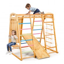 VEVOR Parco Giochi al Coperto, Giocattoli da Arrampicata in Legno, Set da Gioco Montessori da 113 kg con Barra, Altalene, Scivolo, Scala in Corda/Legno, Rete da Arrampicata, Sbarra e Roccia
