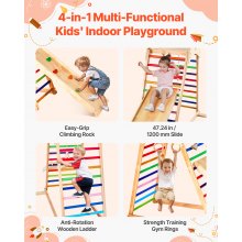 VEVOR Parco Giochi al Coperto, Set da Gioco in Legno con Roccia da Arrampicata, Scivolo, Scala in Legno e Anelli da Palestra, Giocattoli da Arrampicata in Stile Montessori Capacità di Peso 100 kg