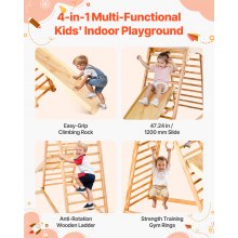VEVOR Parco Giochi al Coperto, Set da Gioco in Legno, Capacità di Peso 100 kg, con Roccia da Arrampicata, Scivolo, Scala in Legno e Anelli da Palestra, Giocattoli da Arrampicata in Stile Montessori