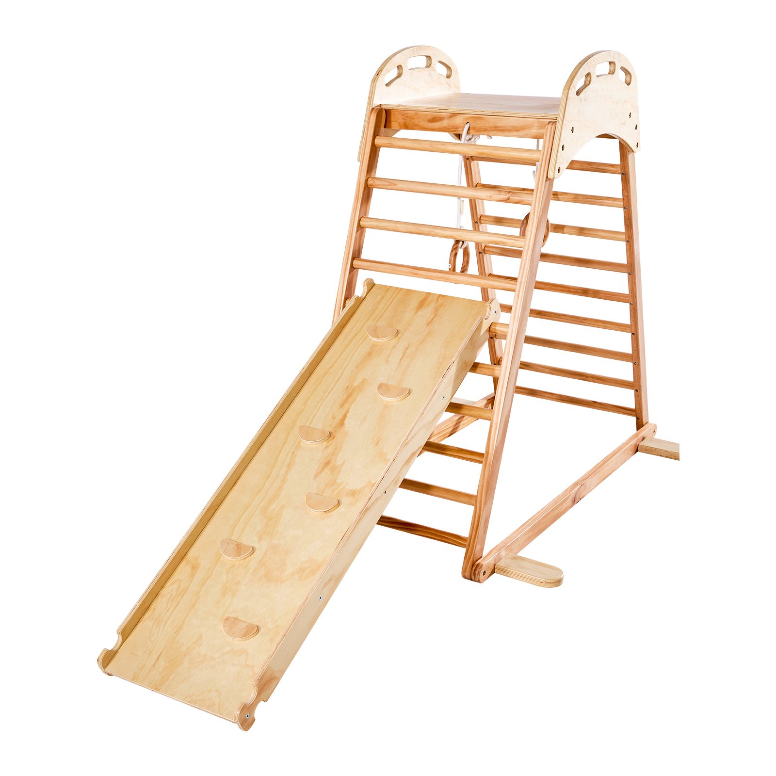 VEVOR Parco Giochi al Coperto, Set da Gioco in Legno, Capacità di Peso 100 kg, con Roccia da Arrampicata, Scivolo, Scala in Legno e Anelli da Palestra, Giocattoli da Arrampicata in Stile Montessori