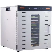VEVOR Essiccatore Elettrico 1000W per Alimenti in Acciaio Inox 10 Vassoi Estraibili Tempo Temperatura Regolabile 30-90 ℃ Aria Circolata 360°, Macchina Essiccatrice Alimentare Domestica 46x42x46,5 cm