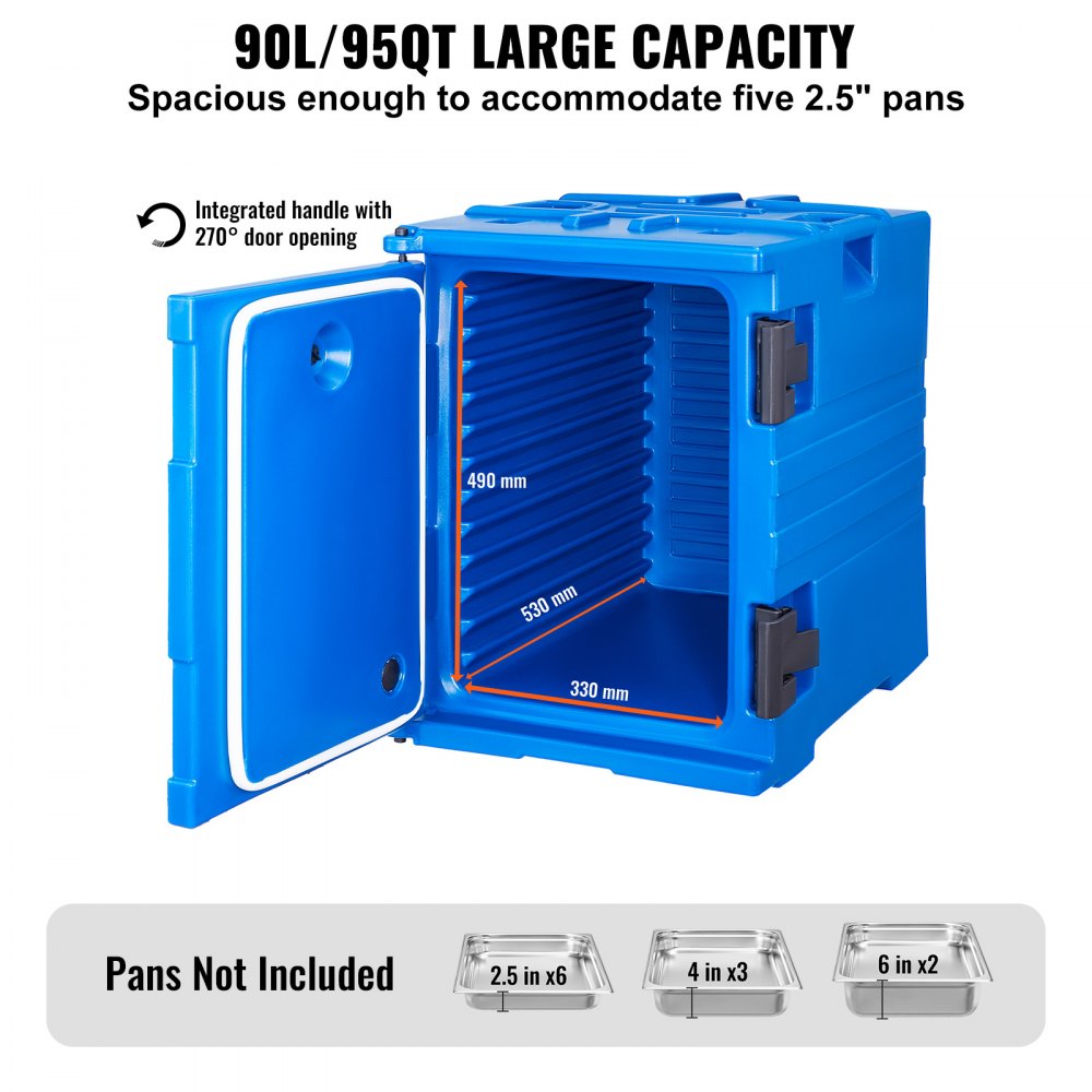 VEVOR Insulated Food Container Carrier, 90L Food Warming Box for Catering, Food Container with Double Buckles & Handles, Food Carrier, Food Transport Box for Restaurant Canteen, Blue