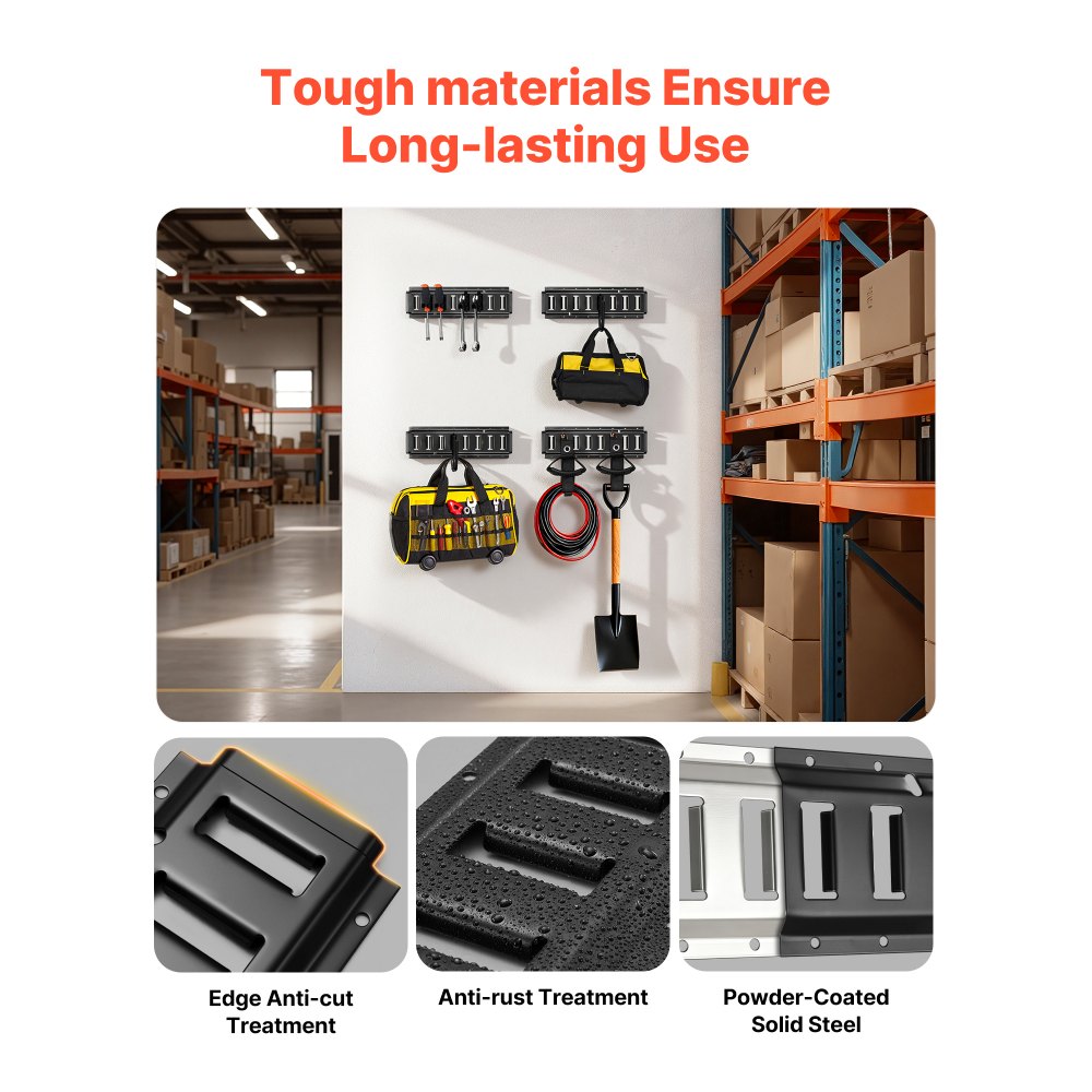 VEVOR Kit Binario di Linea E-track di Fissaggio, Sistema Binario di Ancoraggio del Carico, Confezione da 4 Binari E-Track da 406,4 mm, Adatti per Garage, Motociclette, Furgoni e Rimorchi