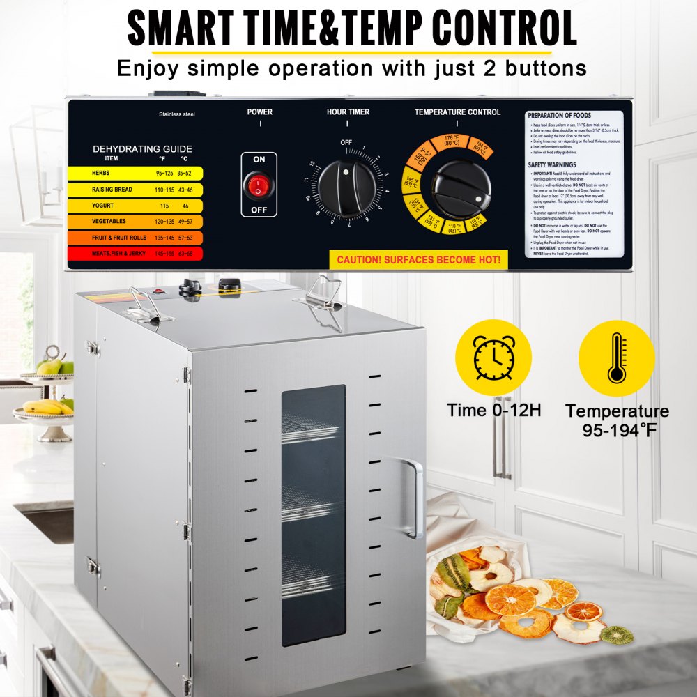 Vevor Macchina Essiccatore Alimento In Acciaio Inossidabile Con 16 Vassoi 1500 W